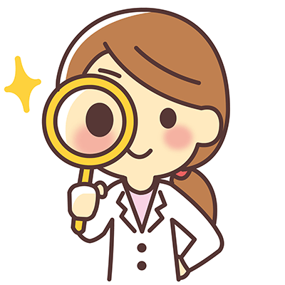虫眼鏡を持った白衣の女性